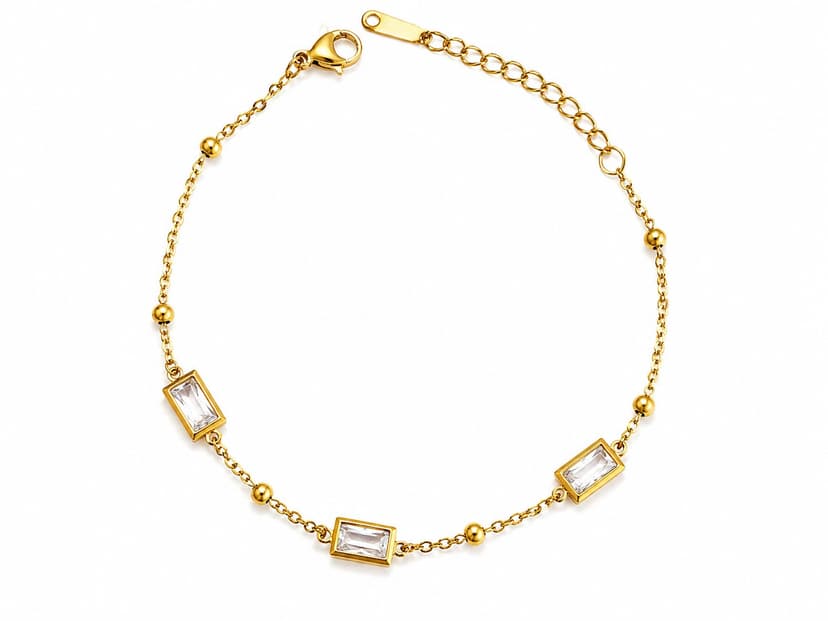 Gold Plated White Stone Chain Bracelet