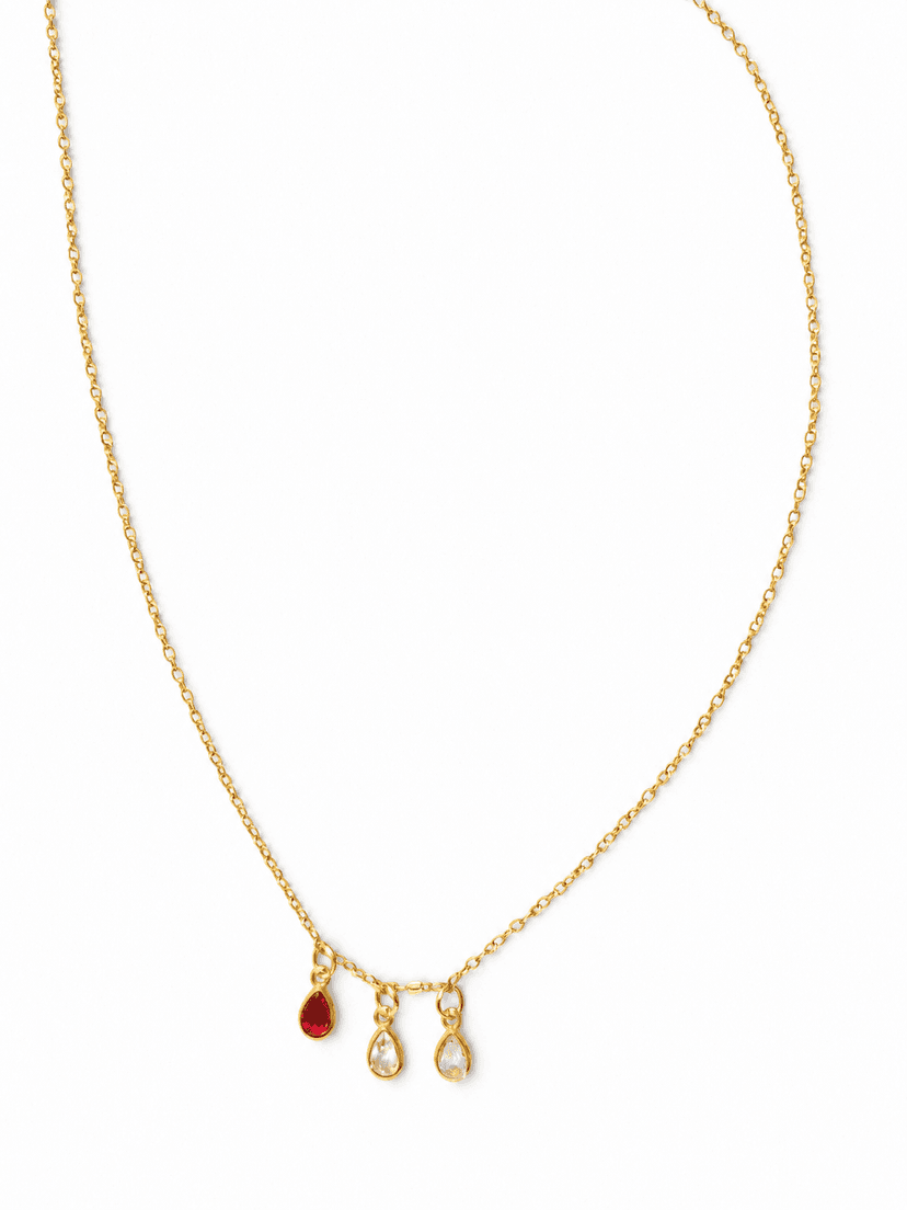 Gold Plated Three Colored Charms Necklace