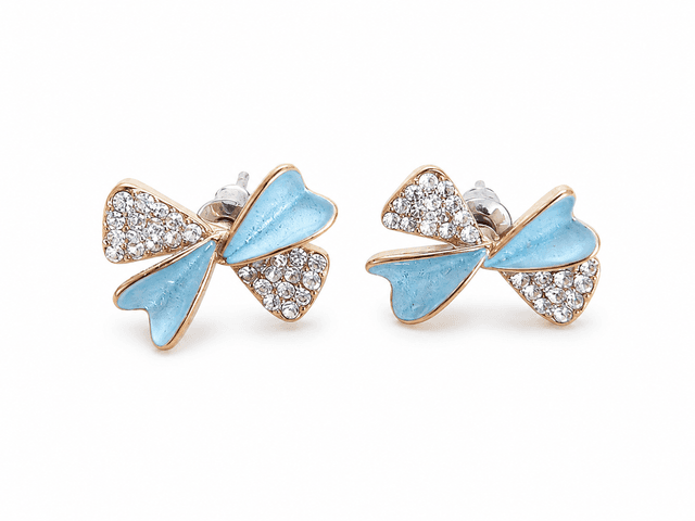 Blue Enamel Clover Crystal Stud Earrings