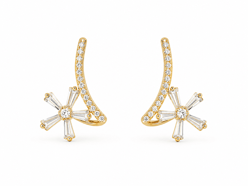 Elegant Crystal Floral Curve Stud Earrings