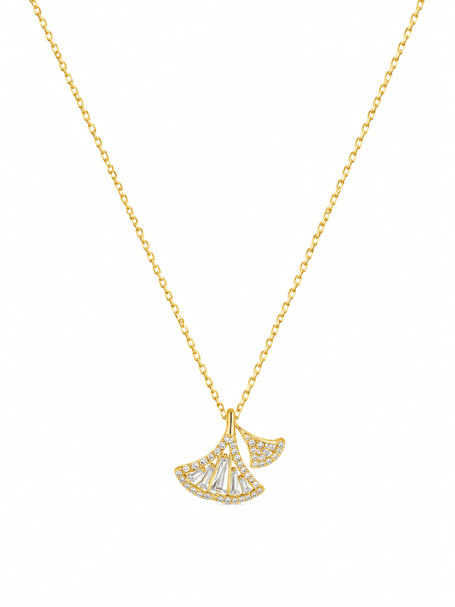 Elegant Ginkgo Leaf Crystal Pendant Necklace
