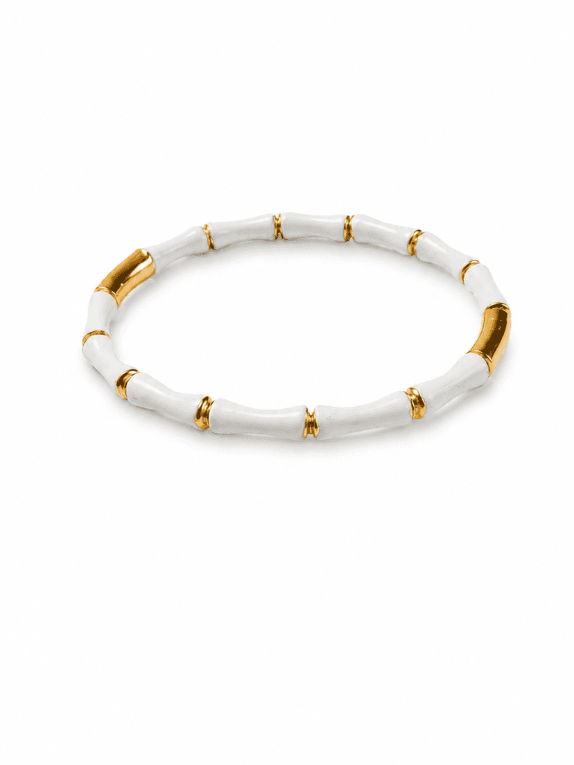 Elegant White Bamboo Link Stretch Bracelet