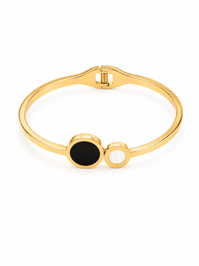 Dual Harmony Black & Mother of Pearl Gold Bracelet